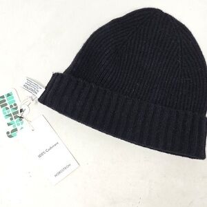 NORDSTROM 100% Cashmere Black Ribbed Beanie Cap NWT